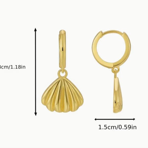 NWT Gold Hoop Drop Bras Seashell Gold-plated Earrings Coastal Boho Jewelry - Picture 4 of 5